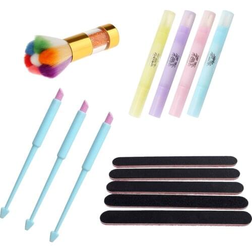 10pcs Nail Files Buffer Tools Kit Polish Corrector Pen Emery Board Dust Remover Brush Manicure Tools Set