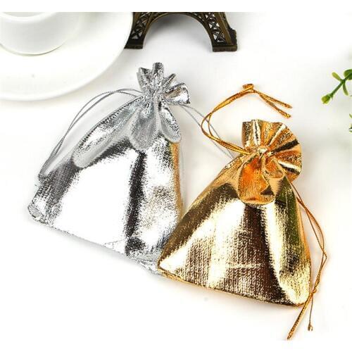 100pcs/lot Gold Silver Satin Bags 7x9 9x12 13x18cm Charms Gifts Jewelry Packaging Bags Wedding Christmas Drawstring Gift Bag