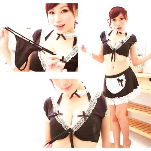 2pcs fantasy sexy French maid mini dress Lace lingerie princess erotic underwear night fantasy Slave roleplay game women costume