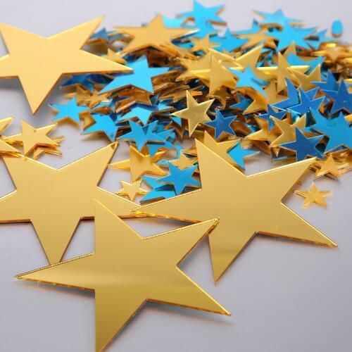 50 qty Small Laser Cut Acrylic Stars,Mirror Gold Acrylic Stars- DIY Craft Supplies Flag Making