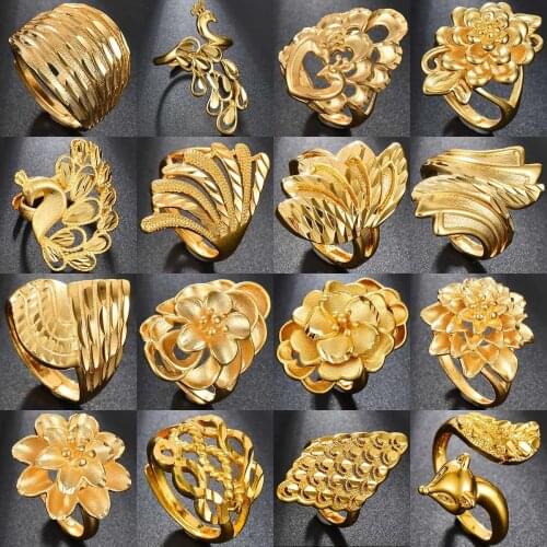 50 Styles Punk Rock Eagle Biker Mens' Ring Luxury Gold Color Resizeable Flowers/Peacock/Leaves Women Rings Adjustable Not Fade