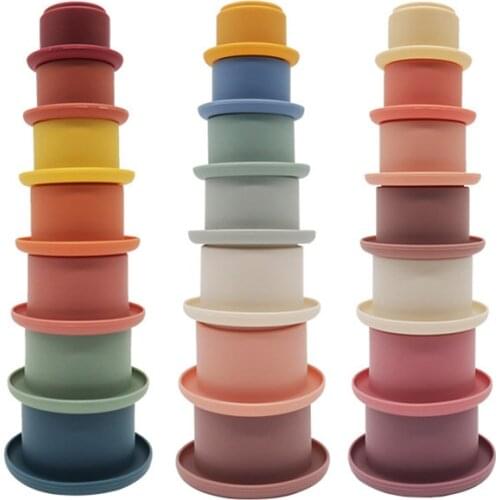 7Pcs Stacks Cups Stacking Game Baby Silicone Colorful Intelligence Gift Folding Tower Montessori Educational Toy Play Water Set