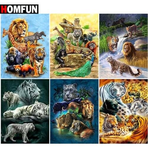 HOMFUN Full Square/Round Drill 5D DIY Diamond Painting "Animal tiger leopard peacock" Embroidery Cross Stitch 5D Home Decor Gift