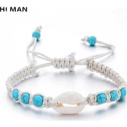 Simple Fashion Natural Stone Hand-woven Shell Bracelet Men Women Adjustable Ocean Beach Summer Vacation Bracelets Gift Wholesale