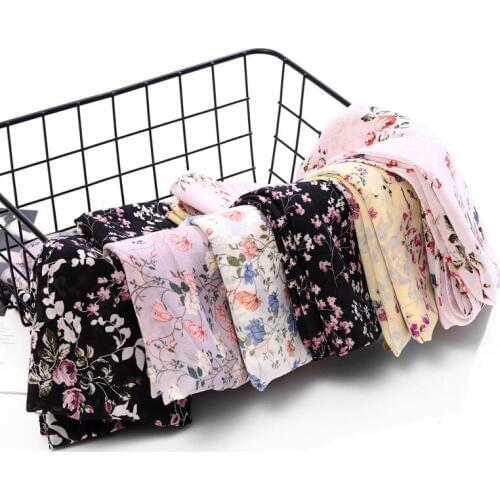 Floral Print Bubble Chiffon Hijab scarf For Women Muslim Headscarf Long Islamic Headwraps Shawl Malaysia Hijab Headband Scarves