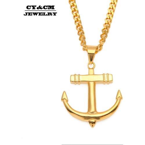 CY&CM Cable Chain Navy Anchor Pendants Necklaces 316L Stainless Steel Fashion Hiphop Jewelry Top Quality Women men Gold Cuban