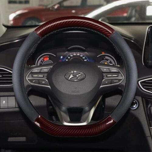 D Shape Genuine Leather+Carbon Fiber Steering Wheel Cover for Hyundai ioniq 2016 2017 2018 2019 2020 Car Styling Auto Protector