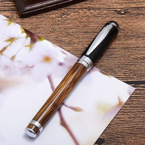 Duke 552 Top Quality Roller Ball Pen Natural Golden Stripe Bamboo Advanced Chrome Plating For Office & School & Home Gift Pen