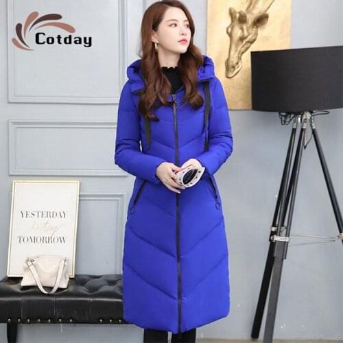 Cotday Hooded Bakery Oversize Blue Winter Coat Women Fashion Long Thick Warm Jacket Cotton Parkas Big Pocket Outerwear