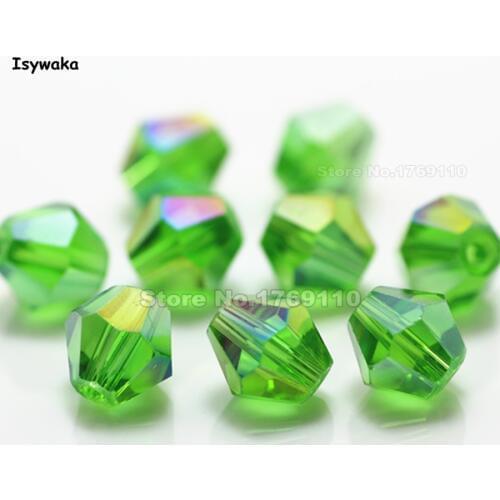 Isywaka 38pcs Deep Green AB Color 8mm Bicone Austria Crystal Beads charm Glass Beads Loose Spacer Bead for DIY Jewelry Making
