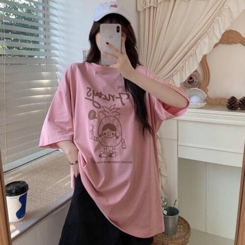 Summer letter cartoon printing loose short-sleeved T-shirt womens bottoming shirt all-match casual top women