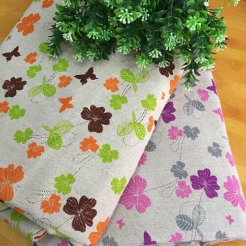 Flower Printed Linen Cotton Fabric Pure Cotton Linen Fabric Beige Canvas Cloth DIY Sewing Tablecloth Textile Decoration Material
