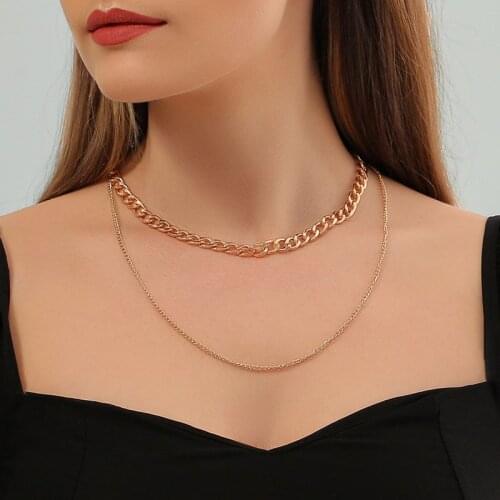 Exaggerated Double Layered Chain Necklace Gold Color Retro Aesthetic Stacked Necklace for Women Gothic Fashion Jewelry Gift