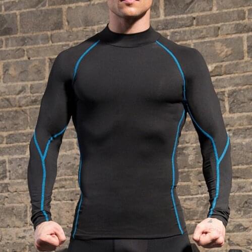 Men Autumn Turtle Neck Long Sleeve Sports Gym T-shirt Thermal Underwear Top