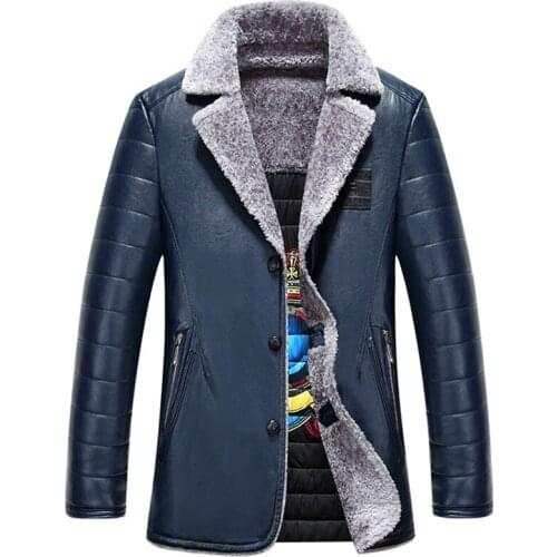 Blue Yellow Jacket Faux Fur Turn-down Collar Mens Winter Warm Wadded PU Leather Men Jackets and Coats YYJ0020