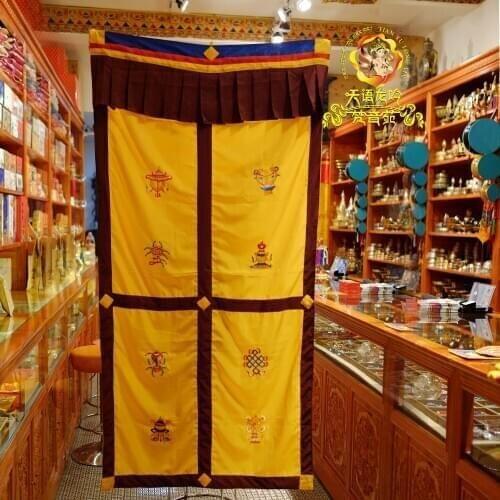 Nepal Handmade Embroidery Embroidered Tibetan Door Curtain Partition Occlusion Eight Auspicious Curtain Buddhist Prayer Room