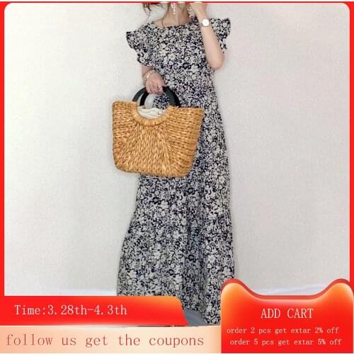 Japanese Women Long Dress Flower Printed Summer Ruffle Sleeve Fashion Maxi Dress Robe Femme Vestiods 2021 Korean Falbala Dress
