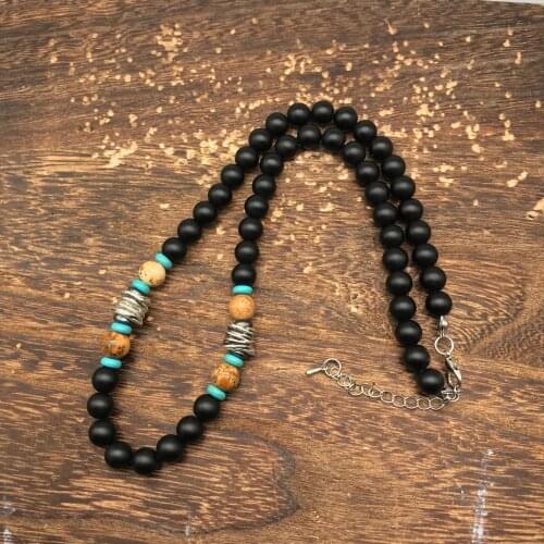 Natural stone simple fashion mens matte beads necklace trend classic handmade beaded mens necklace jewelry gifts