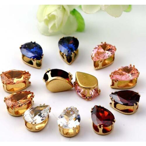 10x14mm 10pcs/pack Drop Top quality Multicolour Natural zircon,golden base Super flash sew on stones,diy/Jewellery accessories