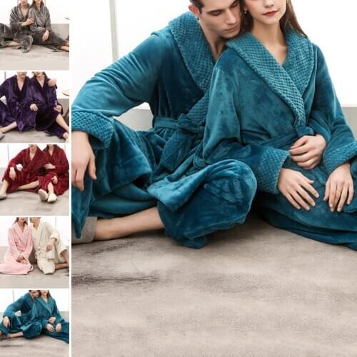 Luxury Bathrobe Women Men Winter Soft Solid Thick Warm Long Bath Robe Home Gown Sleepwear Sexy Bridesmaid Robes with Pocket