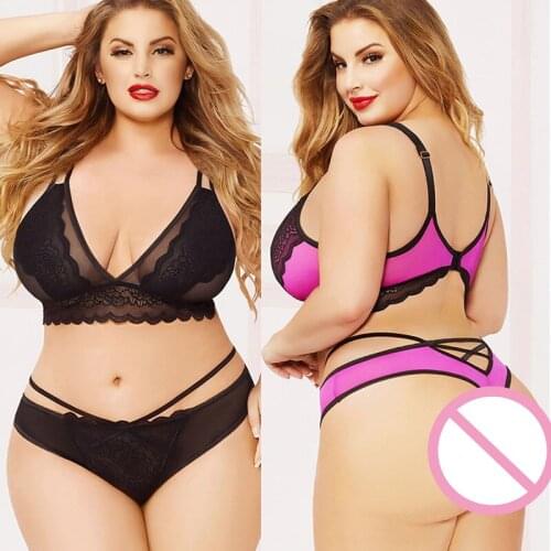 3XL-5XL Sexy Women Lingerie Set Ladies Girl Underwear Set Deep-V Push Up Bralette Bra with G-String Thongs Plus Size Sleepwear