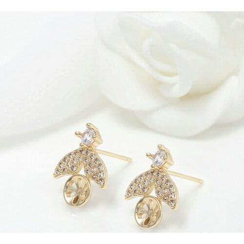 4PCS 14K Gold Color Brass and Zircon with 925 Sterling Silver Pins D Stud Earrings Jewelry Making Supplies