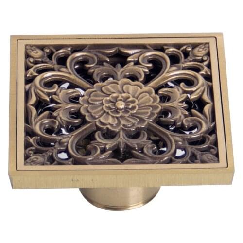 Drain 10cm Square Black Brass Shower Drain Strainer Floor Cover Art Carved Balcony Bathroom Bath Accessories Grate Waste