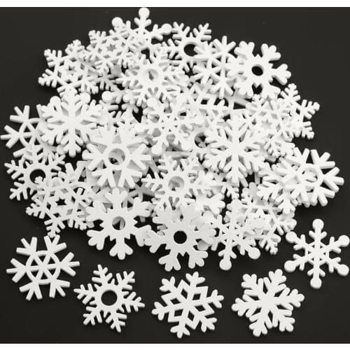 50PCS 35mm Mix Shape Wooden White Snowflakes Christmas Ornaments Xmas Pendants New Year Christmas Decorations for Home