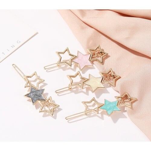 Trendy Korean Round Star Hair Clips For Girls Womens Charm Sweet Alloy Barrette Hair Accessories Geometric Hairwear Bobby Pin