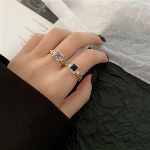 U-Magical Fashion Shining Cubic Zirconia Rings for Women Purple Royal Blue Metal Charm Index Finger Metallic Ring Jewellery