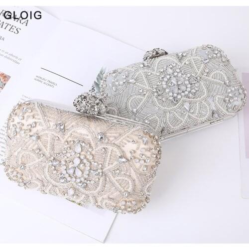 Vintage Wedding Bridesmaids Handbags Beaded Embroidery Clutch Evening Bags One Side Rhinestones Party Handbags Holder
