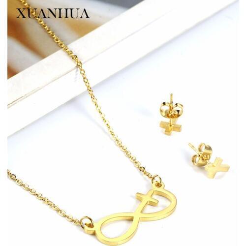 XUANHUA Stainless Steel Jewelry Woman Vogue 2019 Endless Necklace Earrings Set Wholesale Lots Bulk Jewelry Accessories Bohemian