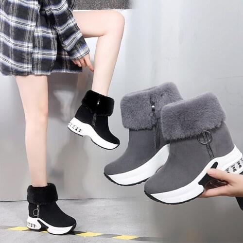 College wind heightening old shoes women shoes short boots side zipper high heel fashion boots women cotton shoes X629