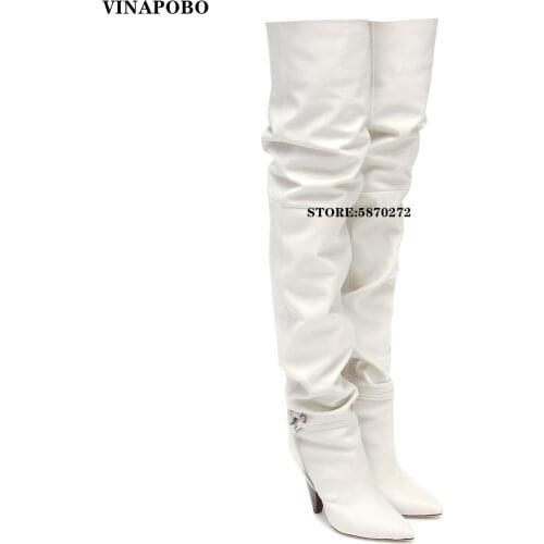 Women fashion Knee High Boots Lady Gold Decor Genuine Leather Long Boots Ladies Spike Spike Heels Shoes Pointed Toe Winter Boots