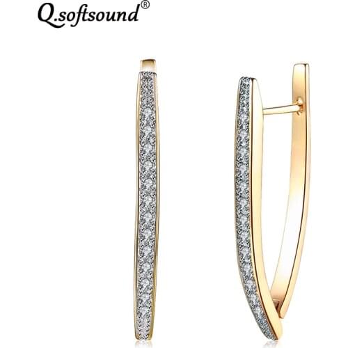 New Design V-Shape Hoop Earrings For Women Gold Color Zircon Paved Jewelry Girl Party Earring Boucle D'oreille Femme 2019 QH127