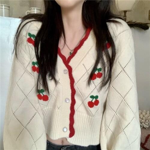 Cardigan Sweater Female Student Korean Version 2021 New V-neck Lazy Style Embroidery Women Short Knitting Outerwear Jersey Mujer