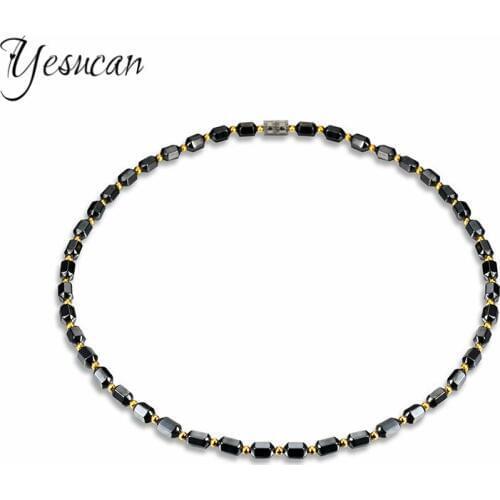 Yesucan Women Men Magnetite Natural Stone Health Care Choker Necklaces Black Gallstone Bead Necklace Fashion Beaded Bracelets