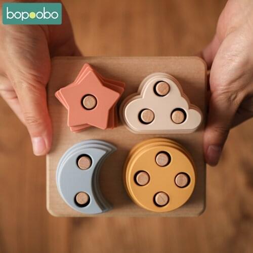 1Set Baby Soft Silicone Stacking Blocks Toys Montessori Puzzle Game Interactive Educational Building Blocks 3D Toy for Kids Gift