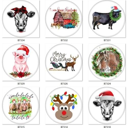 Merry Christmas animal pig cow 10pcs mixed 12mm/18mm/20mm/25mm Round photo glass cabochon demo flat back Making findings B7310