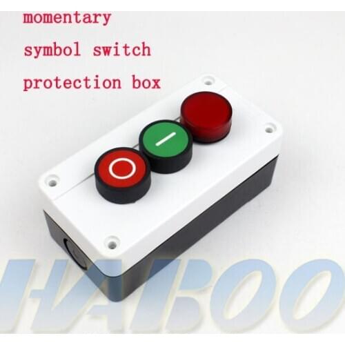 2pcs /lot momentary symbol push button switch &protection box 3positions 3holes1NO/1NC with indicator switch signal light