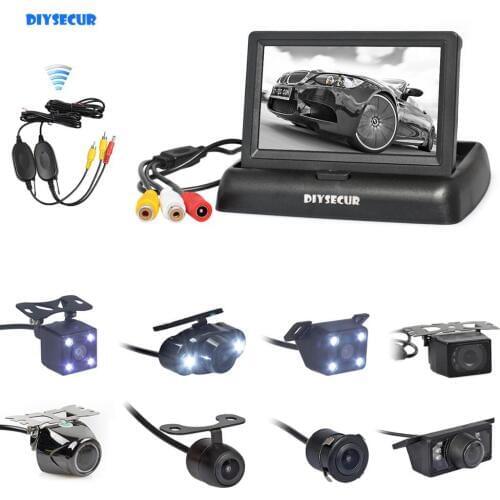 DIYSECUR Wireless 4.3" Foldabel Car Monitor Night Vision Backup Reverse Camera Car Rear View Camera