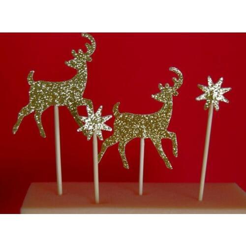 Glitter Deer With Stars Christmas Cupcake Toppers Engagement Party Bachelorette birthday Wedding Bridal Shower Night food picks