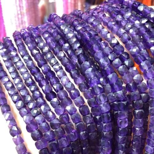 Natural Stone Beads Faceted Amethysts Square Shape Loose Beads For Jewelry Making DIY Necklace Bracelet Accessories 4x4mm