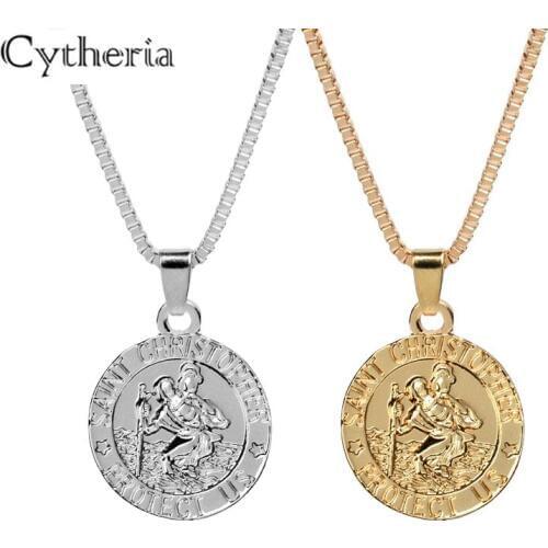 Jesus christ chain Necklace Saint christopher protect us necklaces Round Silver Gold color Christ Jewelry Gift For Christians