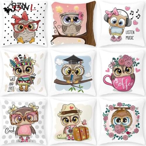 Cartoon Owl Animal Decorative Cushions Pillowcase Polyester Cushion Cover Throw Pillow 45*45 Sofa Decoration Pillowcover 40877