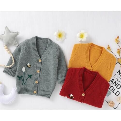 Newborn Baby Girl Fashion Knit Jackets Winter Autumn Long Sleeve Embroidery Coat Infant Cardigans Outerwear