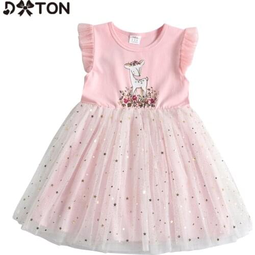 DXTON Short Sleeve Kids Dresses For Girls Summer Children Cotton Dress Cartoon Toddler Princess Girls Dress Flower Girls Costume