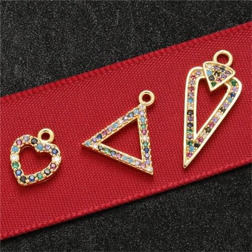 Julie Wang Copper Heart Triangle Charms With Colorful Rhinestone Golden Tone Pendant Bracelet Alloy Jewelry Making Accessory