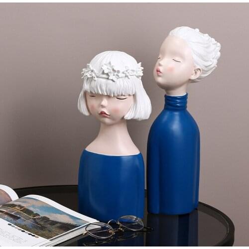 European Resin Blue Clothes And White Hair Teenager Ornaments Home Child Room Accessories Crafts Office Desktop Figurines Crafts