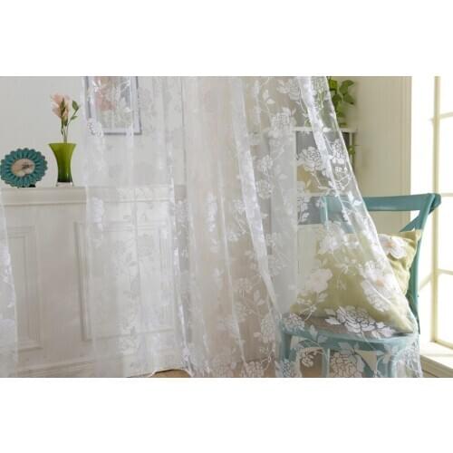 Flocking Peony Voile Curtain Tulle Window Drape Panel Sheer Scarf Valance
